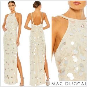 Mac Duggal 10878 Crystal Embellished Cascade Open Back‎ Column Gown Porcelain 2